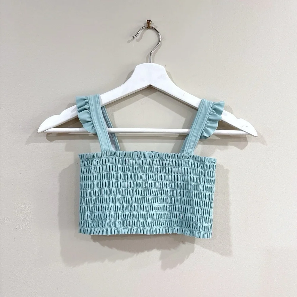 Minnow x Sister Parish Girls Smocked Ruffle Strap Top Size 9/10 Blue